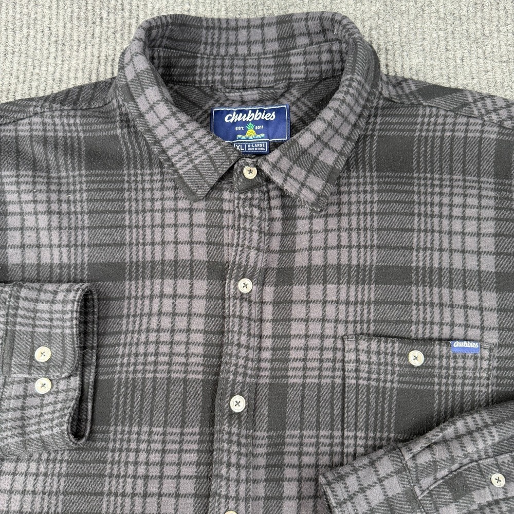 Chubbies Shirt Mens Flannel‎ XL Plaid Black Button Up Stretch Casual Soft